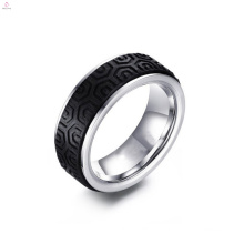 Beautiful Mens 8MM Stainless Steel Silver Black Carbon Fiber Ring